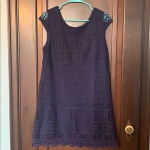 Navy Capsleeve Lace Dress